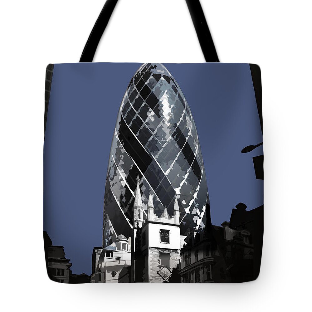 Eye Tote Bag featuring the mixed media Gherkin - New BLUE by Big Fat Arts