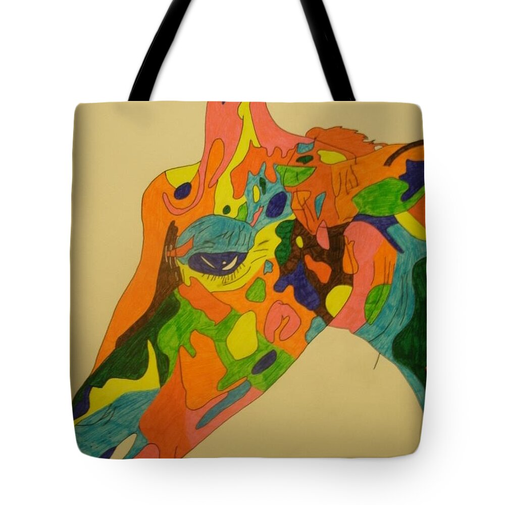 Animal Tote Bag featuring the drawing Giraffe #1 by Samantha Lusby