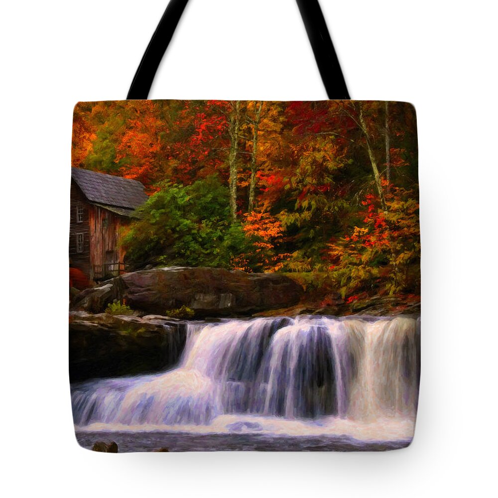 Glade Creek Grist Mill Tote Bag featuring the digital art Glade Creek grist mill by Flees Photos