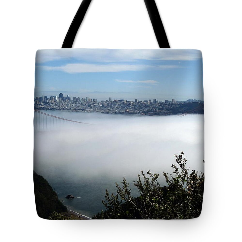 Golden Gate Bridge Tote Bag featuring the photograph Golden Gate Bridge and Fog #1 by Jeff Lowe