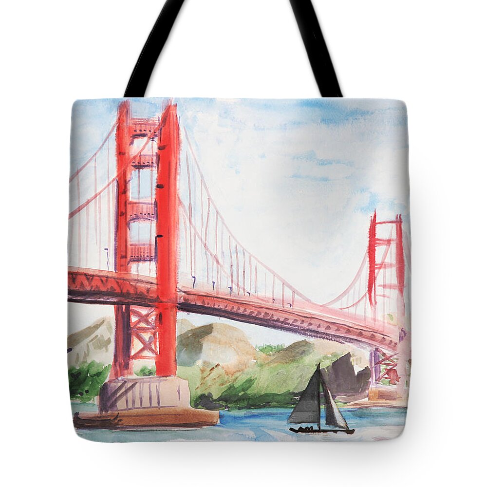 Goldengatebridge Tote Bag featuring the painting Golden Gate Bridge #3 by Masha Batkova