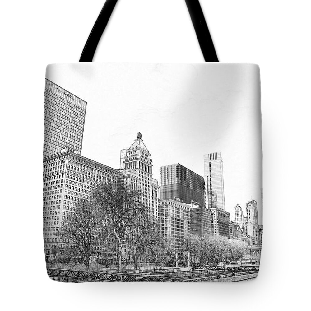 Grant Park Chicago Tote Bag featuring the drawing Grant Park Chicago by Dejan Jovanovic