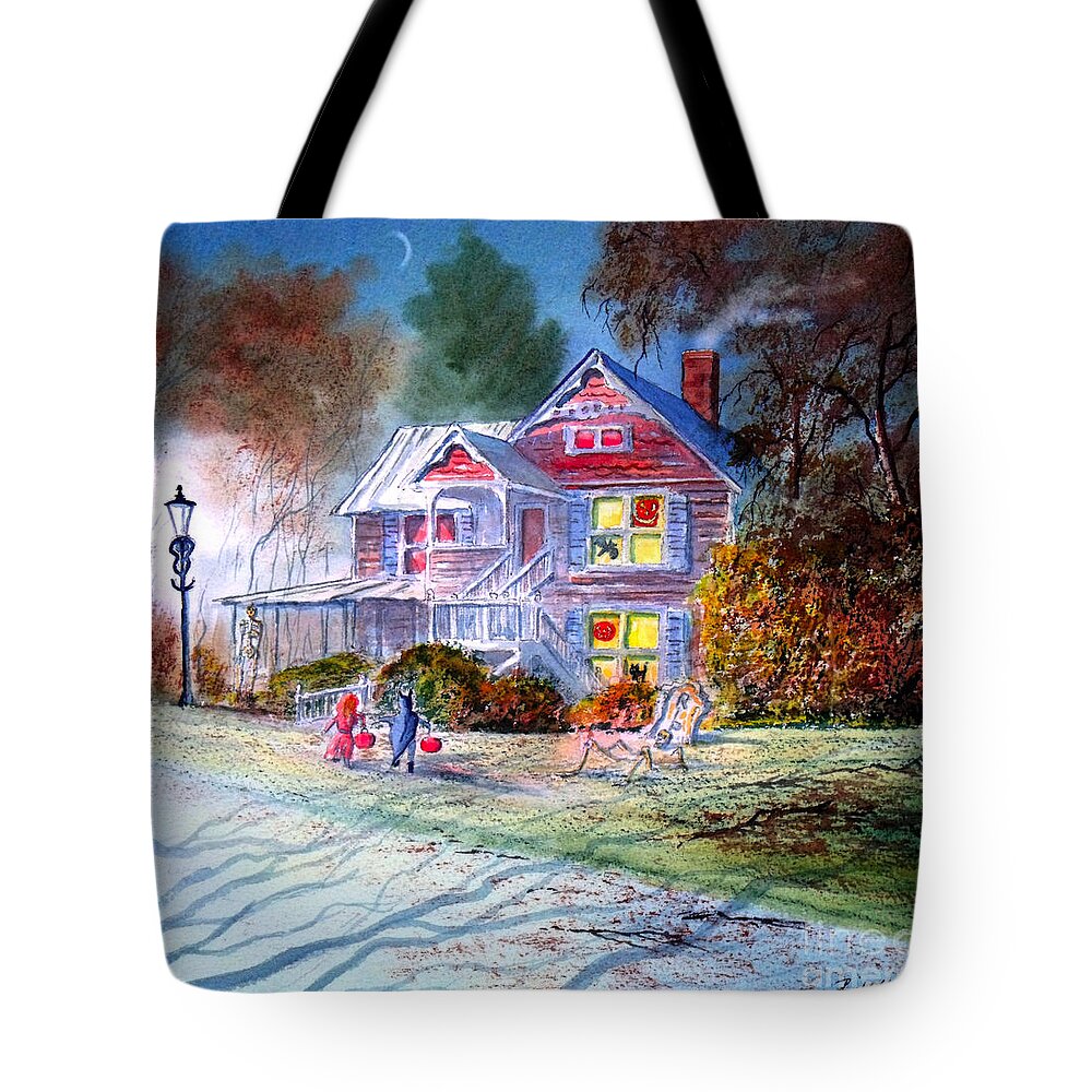 Halloween Tote Bag featuring the painting Halloween Trick Or Treat by Bill Holkham