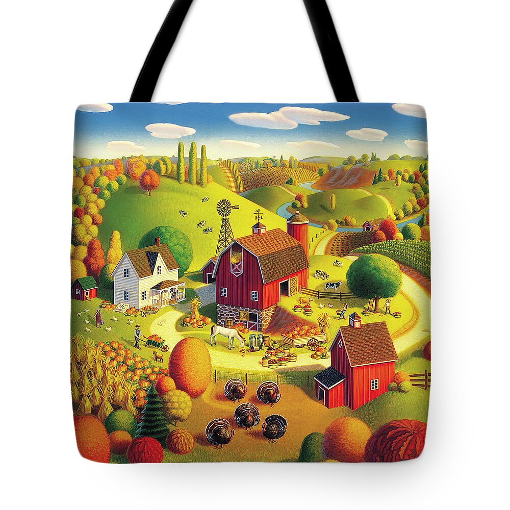  Harvest Landscape Tote Bag featuring the painting Harvest Bounty by Robin Moline