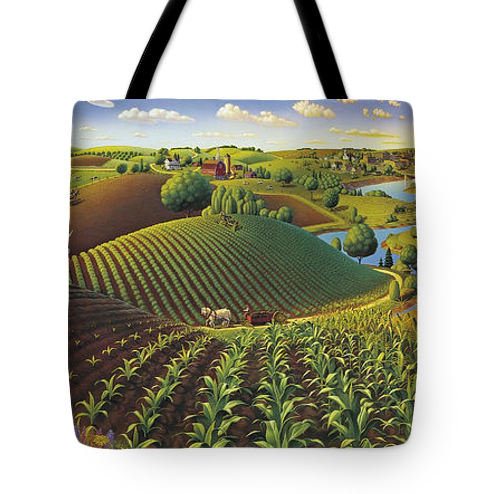 Farming Panorama Tote Bag featuring the painting Harvest Panorama by Robin Moline