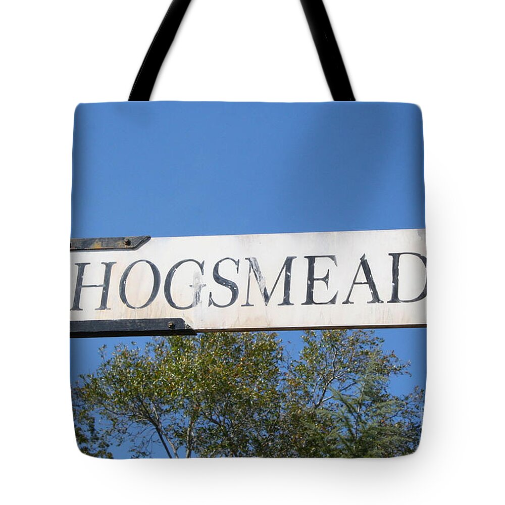 Harry Potter Tote Bag featuring the photograph Hogsmeade Sign #1 by Shelley Overton