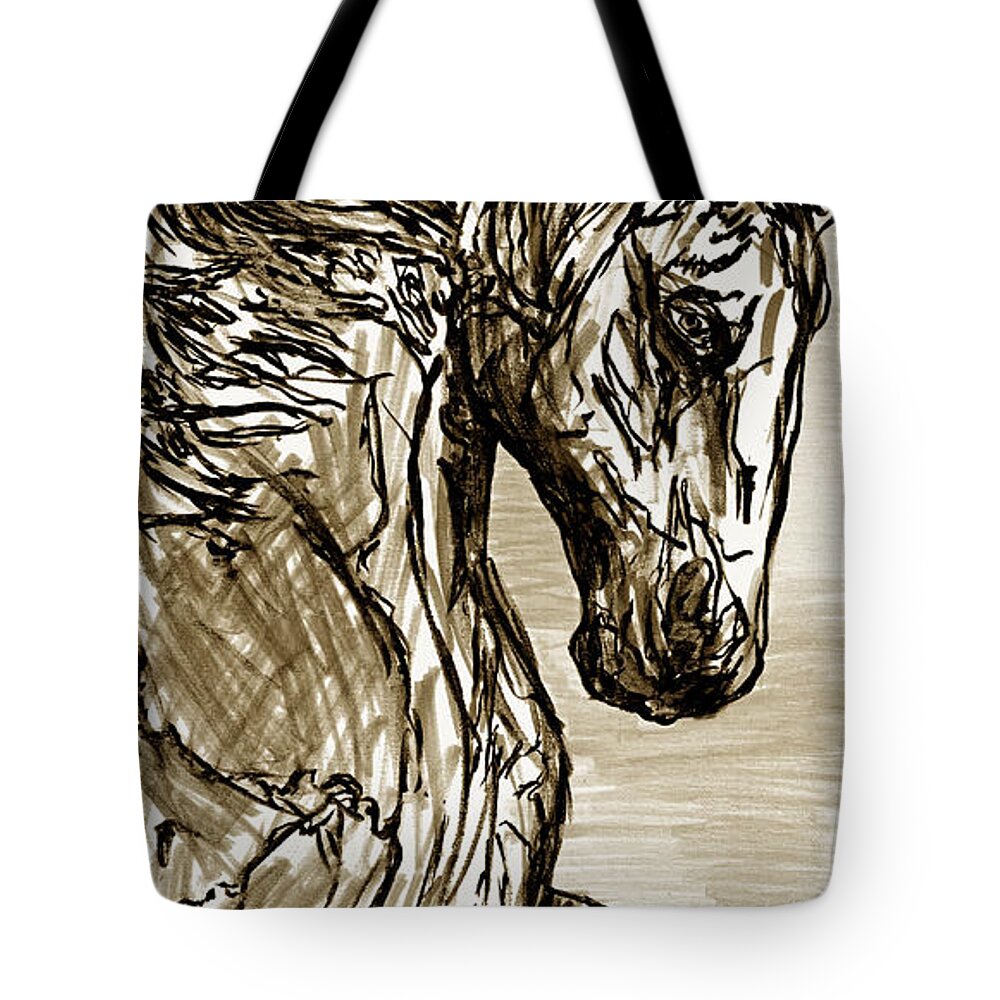 Texas Tote Bag featuring the drawing Horse Twins I by Erich Grant