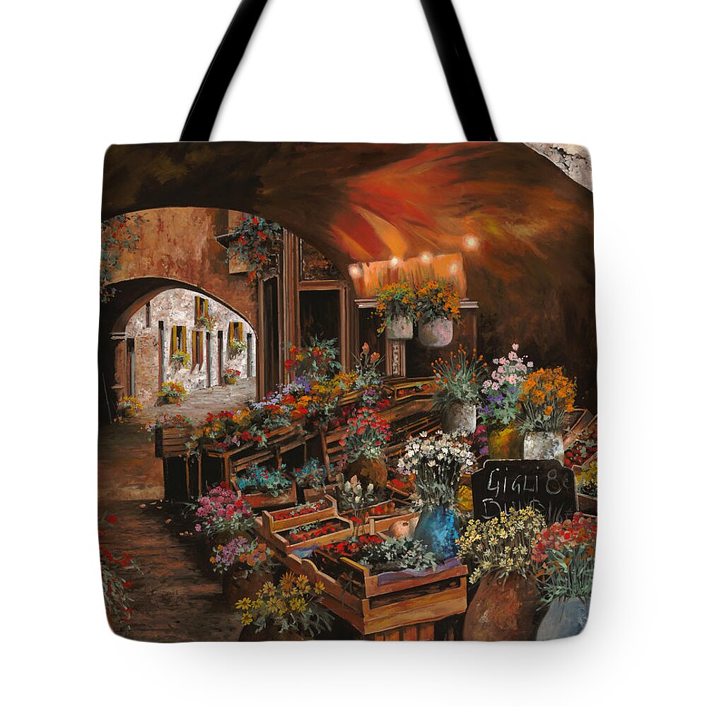 Flower Market Tote Bag featuring the painting Il Mercato Dei Fiori by Guido Borelli