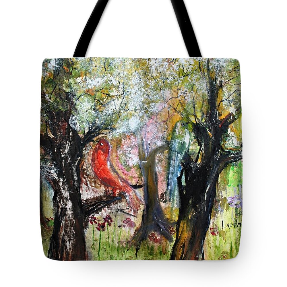 Birds Tote Bag featuring the painting In the Woods #1 by Evelina Popilian