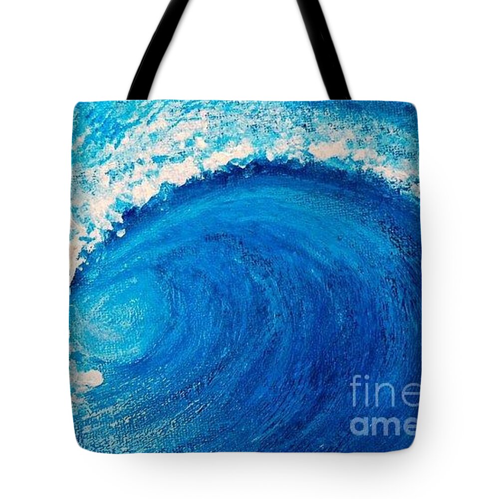 Blue Tote Bag featuring the painting Inside The Wave #1 by Teresa Wegrzyn