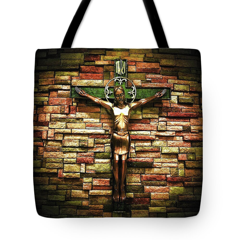 Church Tote Bag featuring the photograph Jesus Is His Name black border by Al Harden