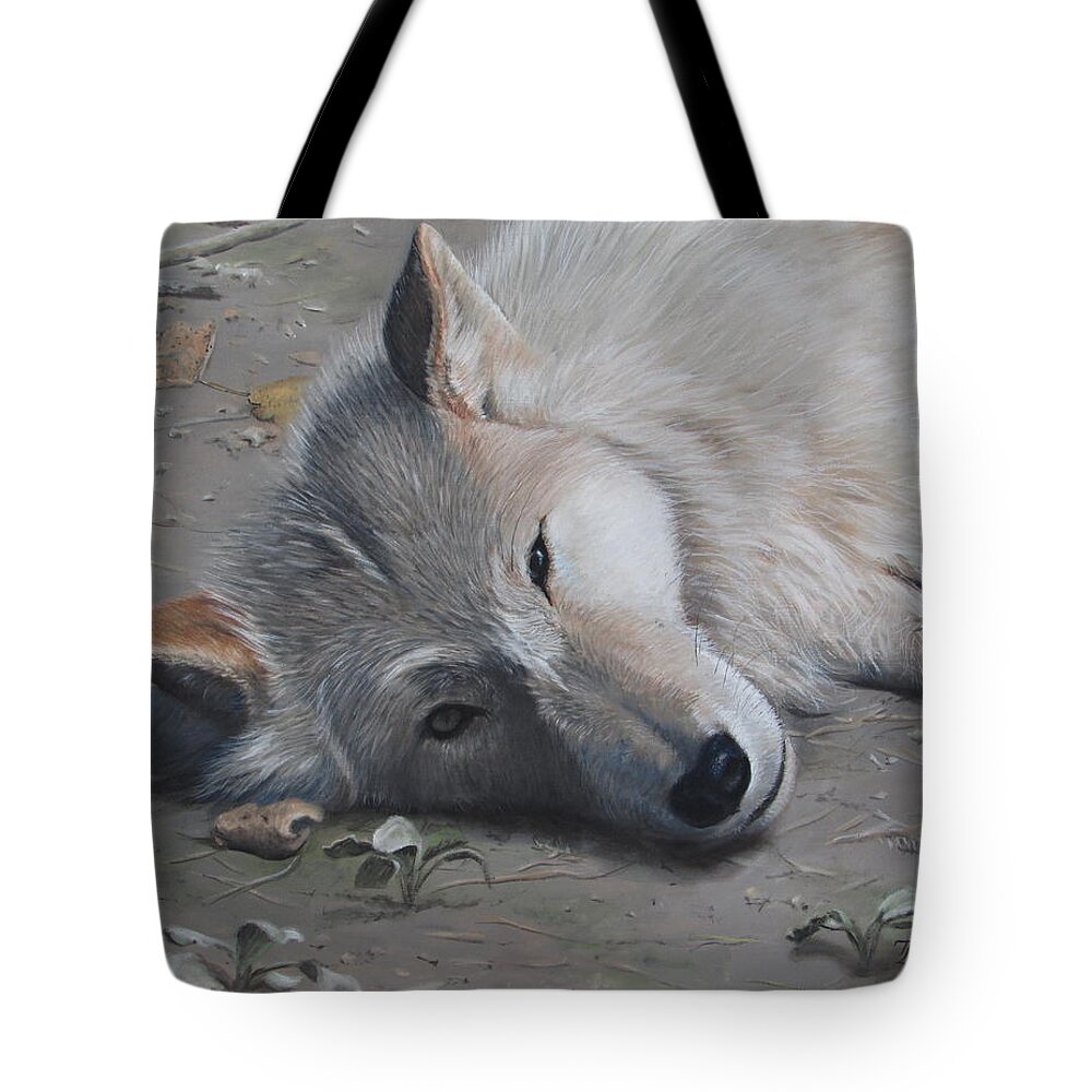 Wolf Tote Bag featuring the painting Just a Little Break by Tammy Taylor