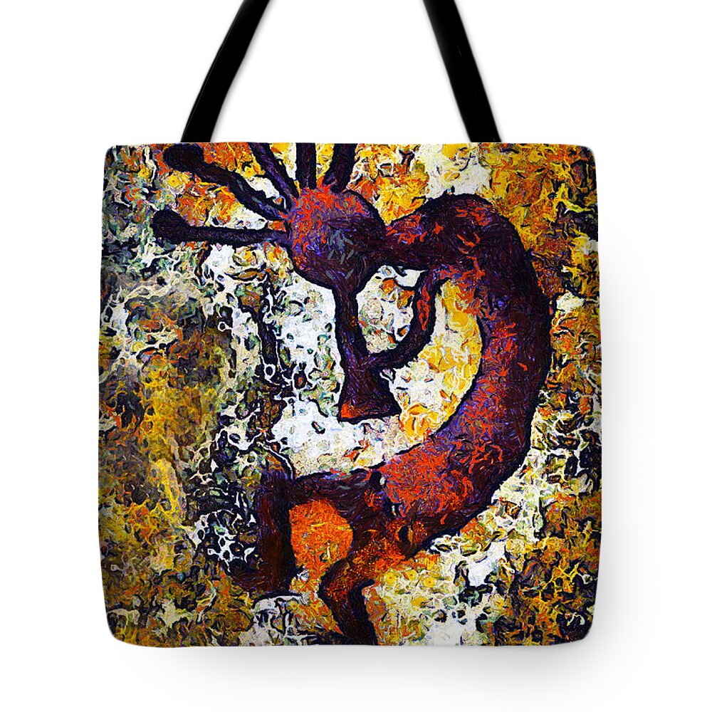 Kokopelli The Flute Player Tote Bag featuring the digital art Kokopelli The Flute Player #4 by Barbara Snyder