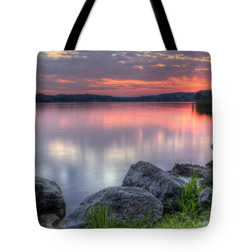 Sunset Tote Bag featuring the photograph Lake Sunset #1 by David Dufresne