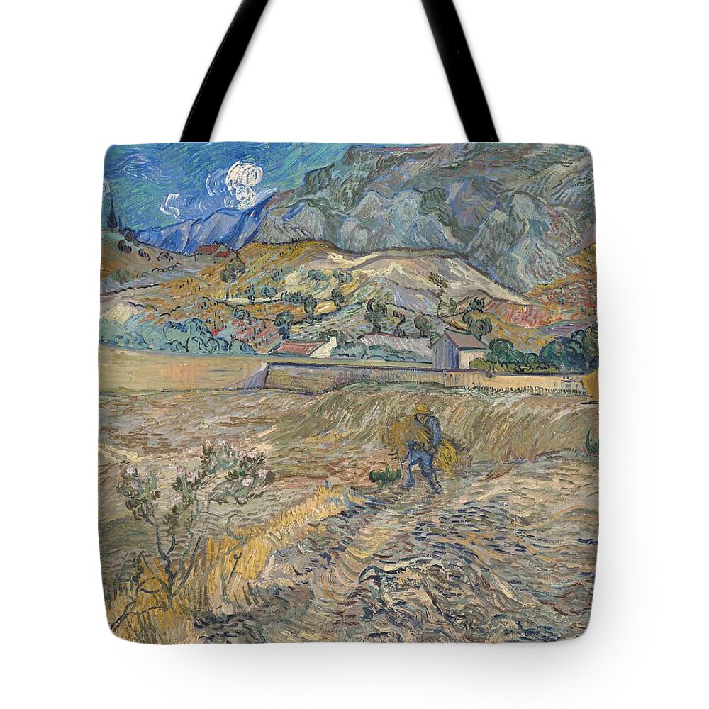 Vincent Van Gogh Tote Bag featuring the painting Landscape At Saint-Remy #1 by Vincent Van Gogh