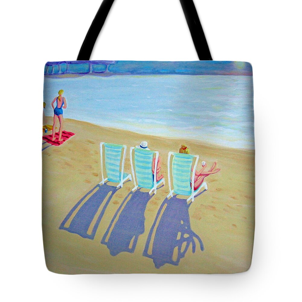 Sunset On Beach Tote Bag featuring the painting Sunset on Beach - Last Rays by Rebecca Korpita