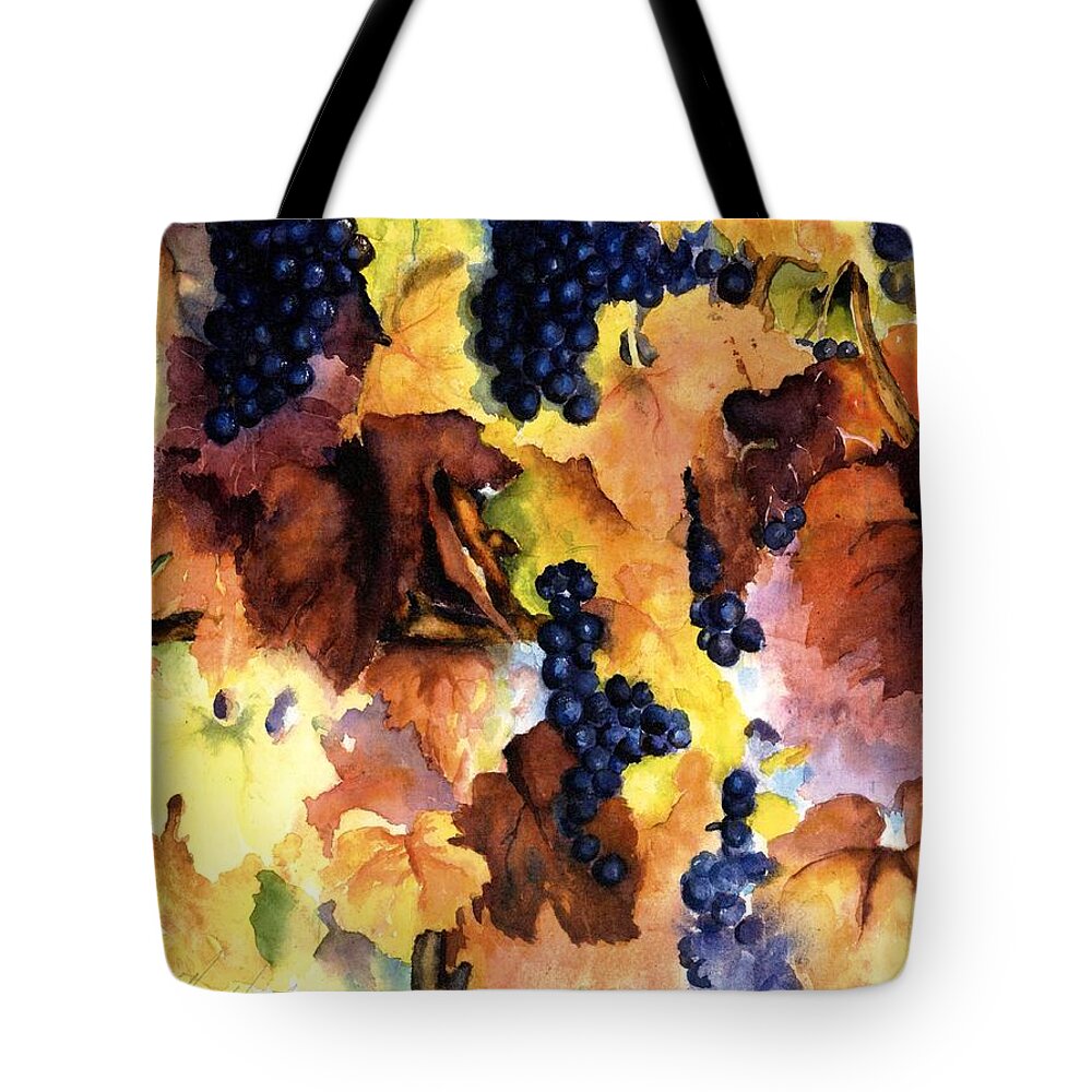Grapes On The Vine Tote Bag featuring the painting Late Harvest 3 by Maria Hunt
