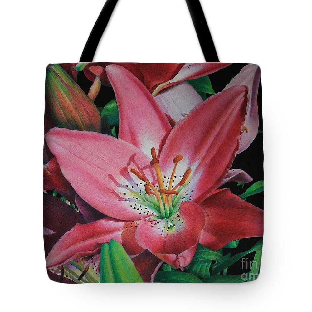 Lily Tote Bag featuring the painting Lily's Garden by Pamela Clements