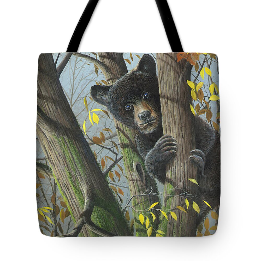 Black Bear Tote Bag featuring the painting Little Mischief #1 by Mike Brown