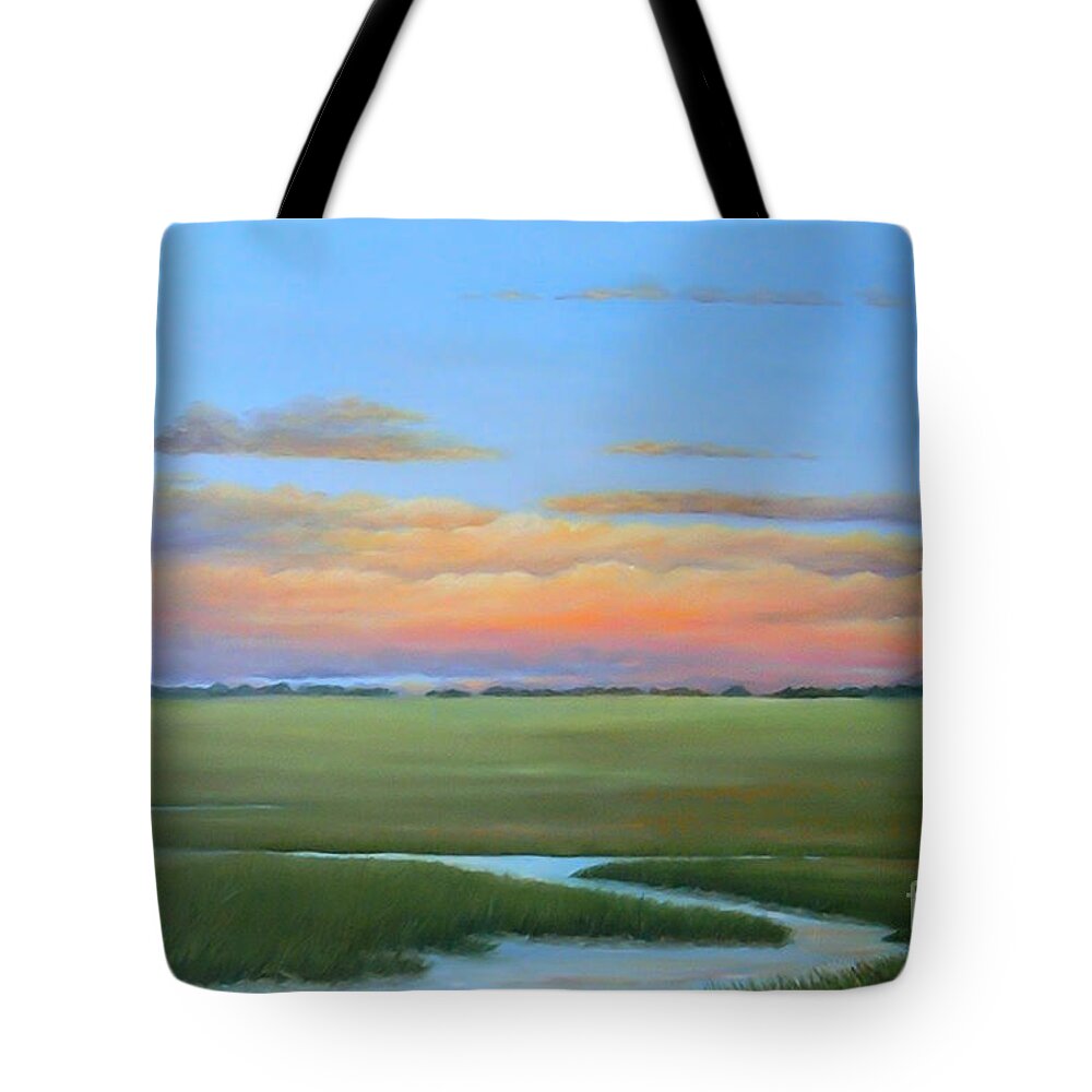Audrey Mcleod Tote Bag featuring the painting Lowcountry Sunset by Audrey McLeod