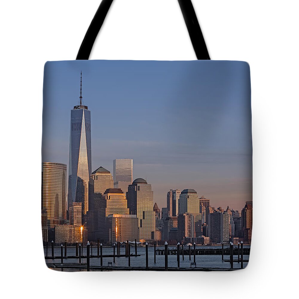 World Trade Center Tote Bag featuring the photograph Lower Manhattan Skyline by Susan Candelario