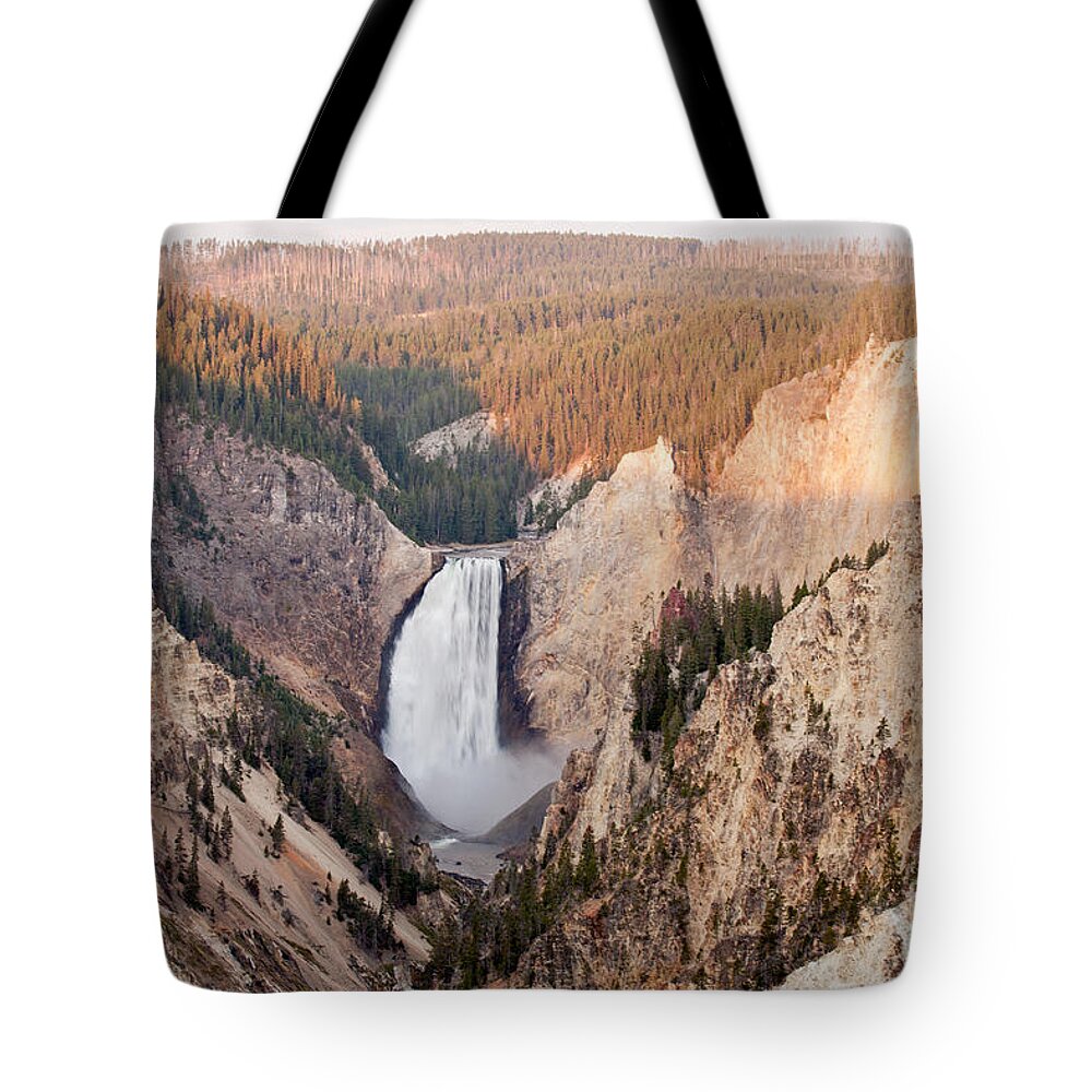 Artist Point Tote Bag featuring the photograph Lower Yellowstone Falls on the Yellowstone River at Artist Point #1 by Fred Stearns