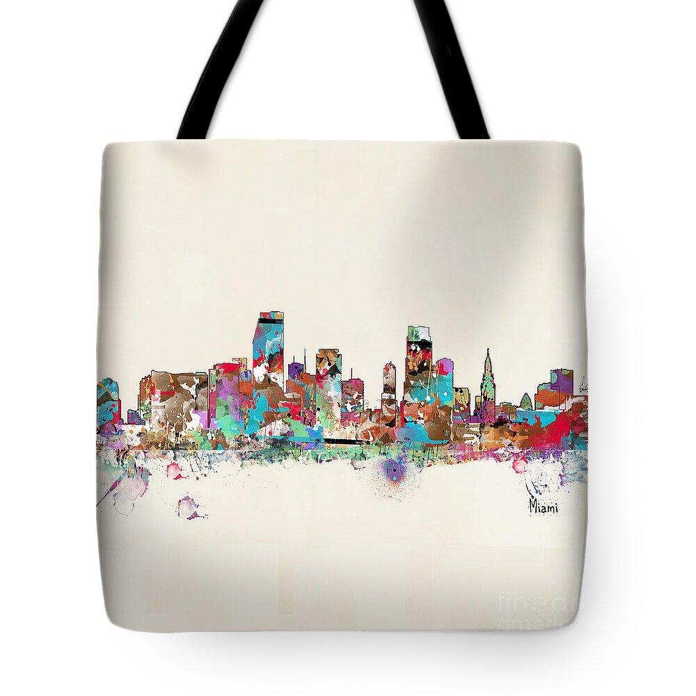 Miami Florida Skyline Tote Bag featuring the painting Miami Floria Skyline #1 by Bri Buckley