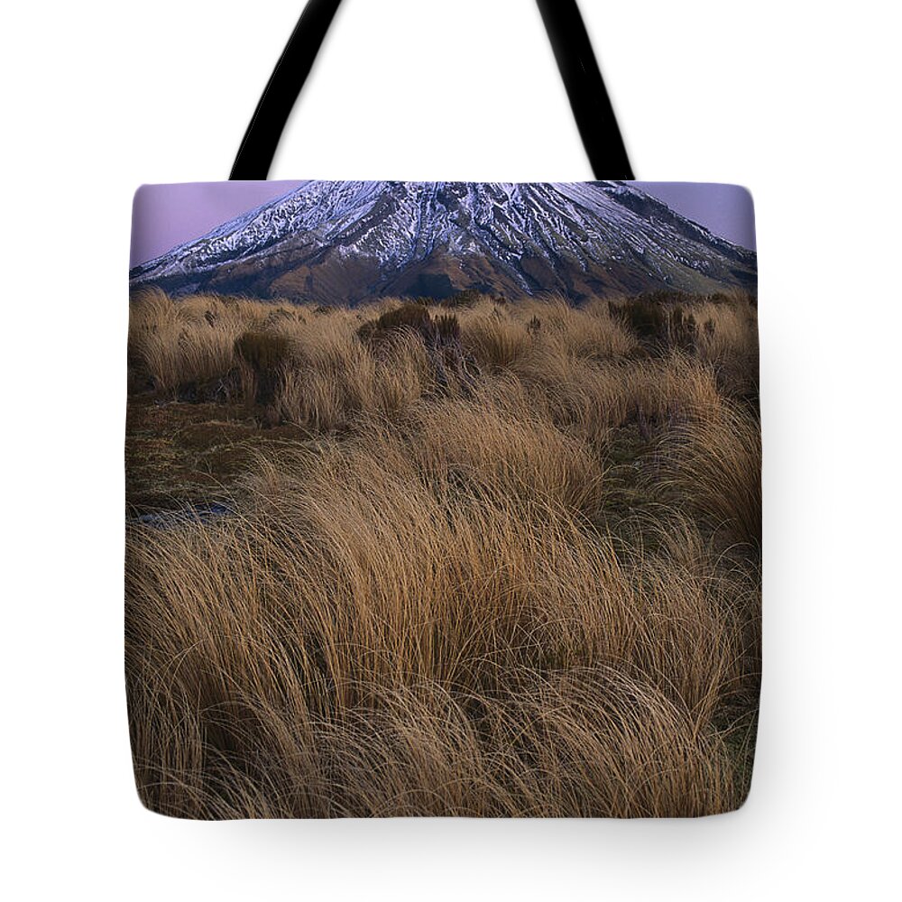 Feb0514 Tote Bag featuring the photograph Mount Taranaki At Dusk New Zealand #1 by Shaun Barnett