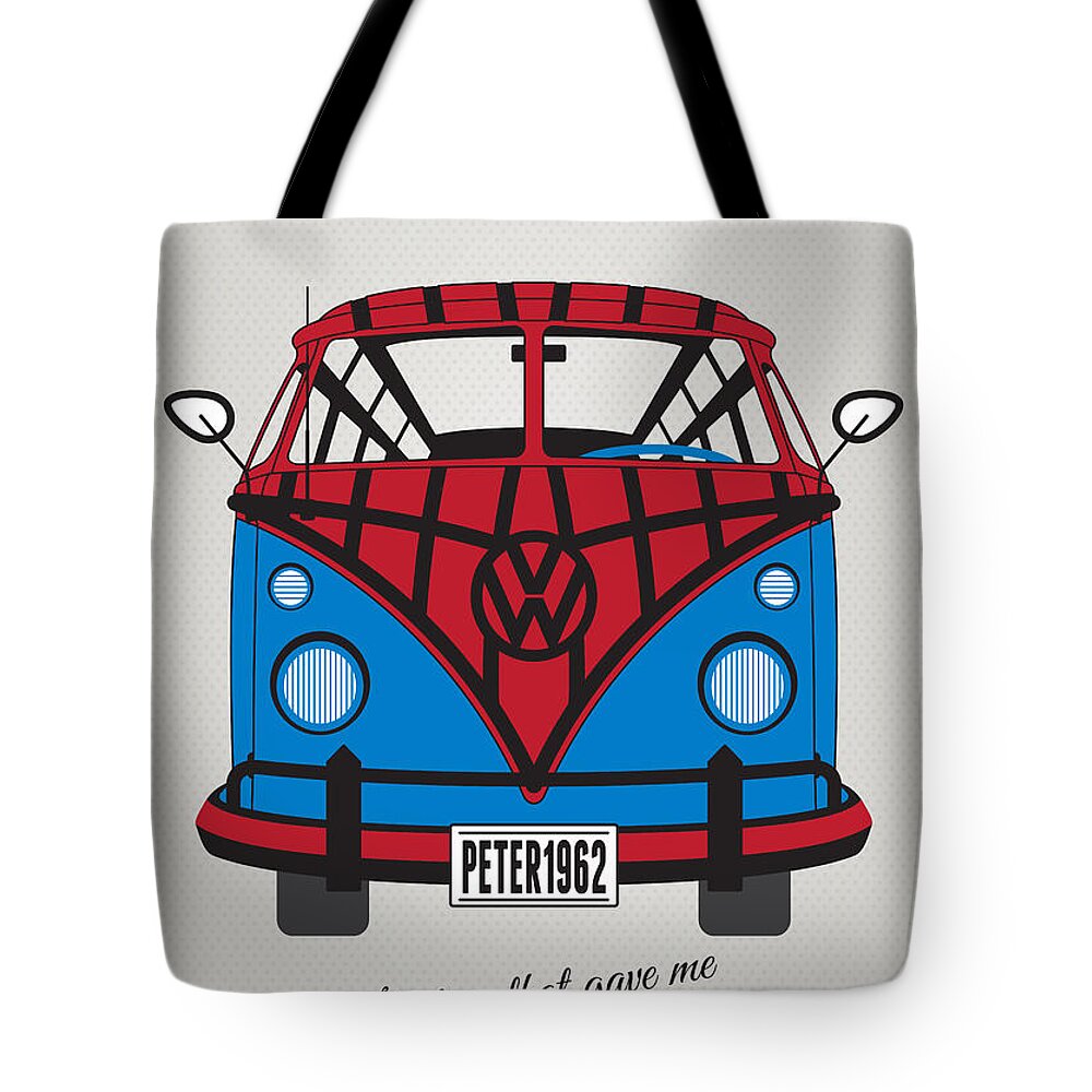Superheroes Tote Bag featuring the digital art MY SUPERHERO-VW-T1-spiderman #1 by Chungkong Art