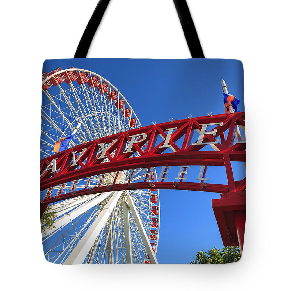 Architecture Tote Bag featuring the photograph Navy Pier Ferris Wheel #1 by Raul Rodriguez