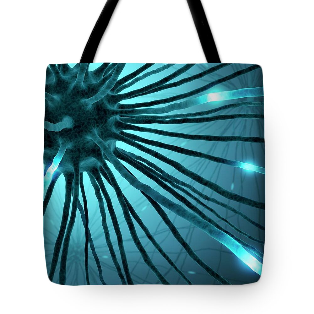 Color Image Tote Bag featuring the digital art Nerve Cell, Artwork #1 by Ktsdesign