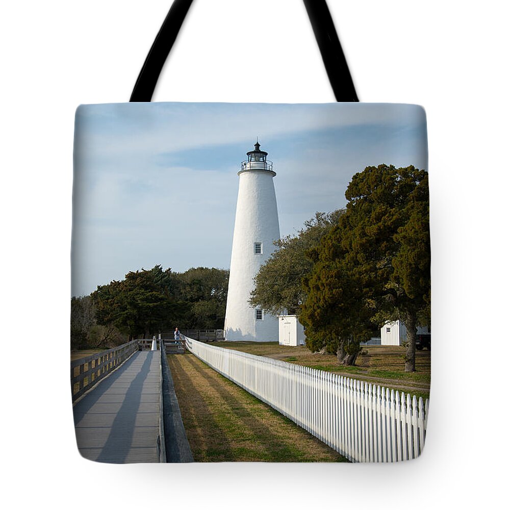 Orcracoke Island Tote Bag featuring the photograph Ocracoke Lighthouse #1 by Stacy Abbott