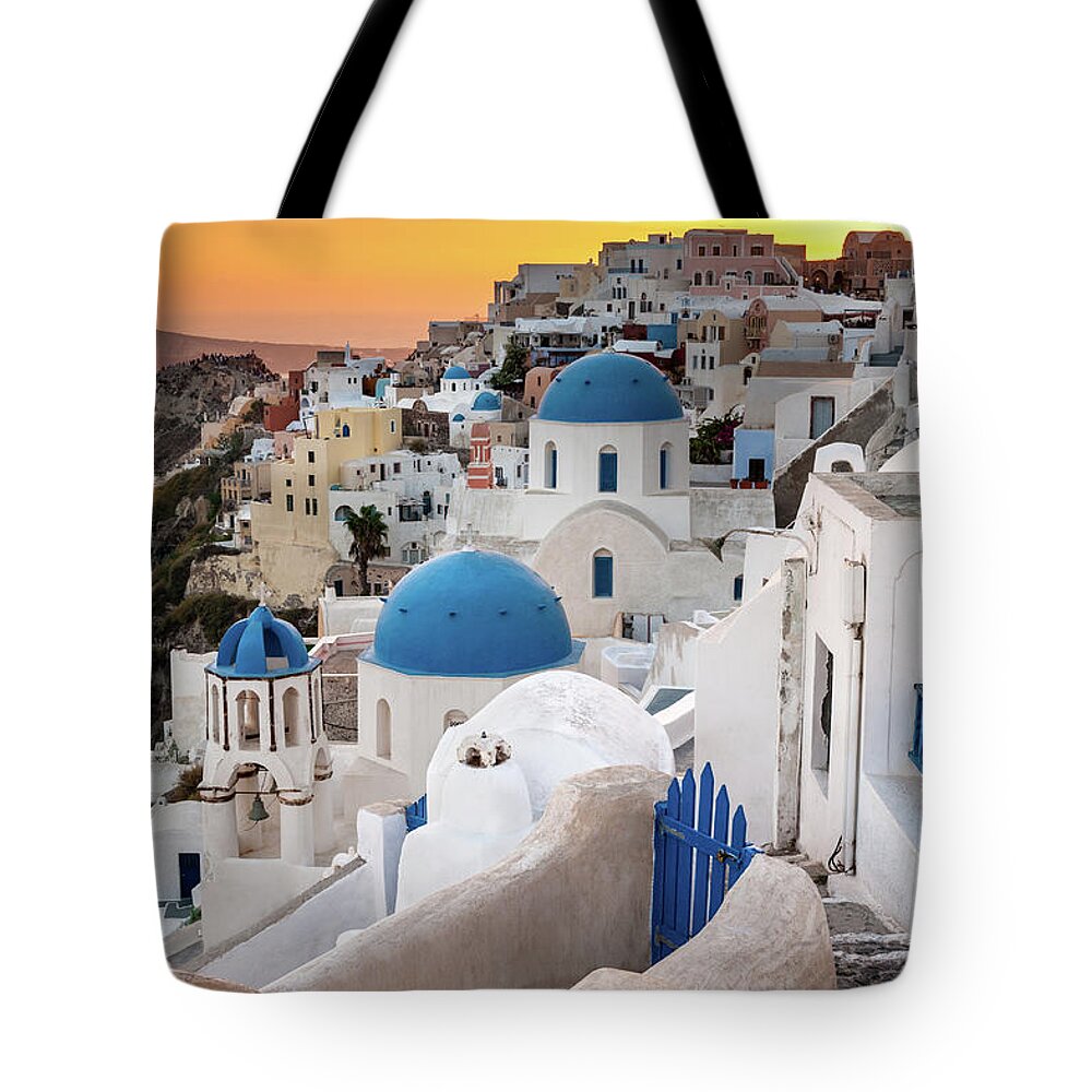 Greek Culture Tote Bag featuring the photograph Oia Sunset, Santorini, Greece #1 by Chrishepburn