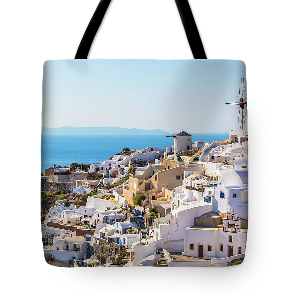 People Tote Bag featuring the photograph Oia Village, Santorini Island, Greece #1 by Deimagine