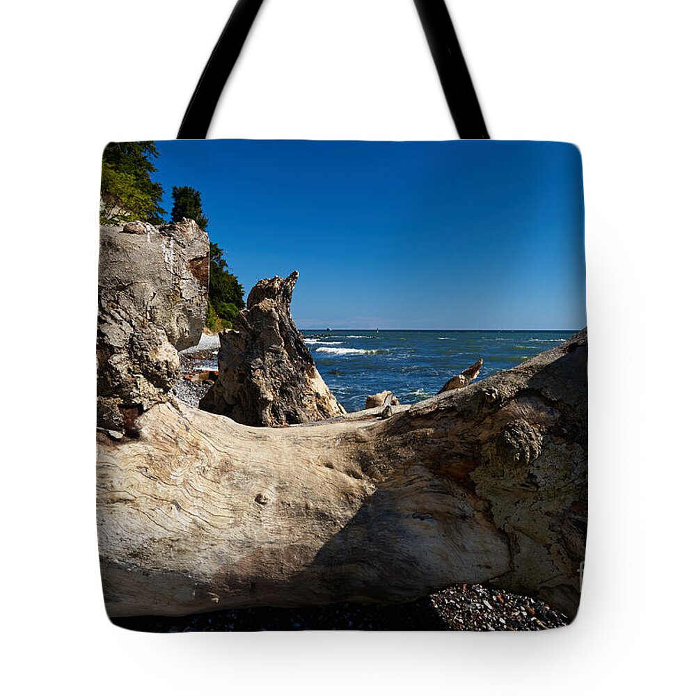 Fallen Tote Bag featuring the photograph Old tree on the coast of the Baltic Sea #1 by Nick Biemans