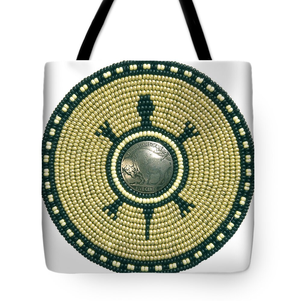 Beadwork Tote Bag featuring the mixed media Olive Turtle 032006 by Douglas Limon