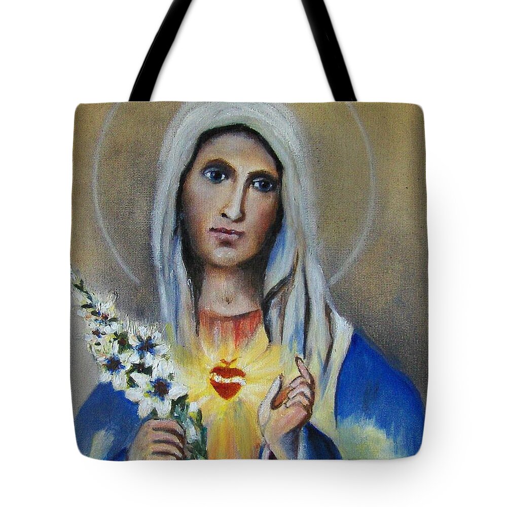 Art Tote Bag featuring the painting Our Lady #1 by Ryszard Ludynia