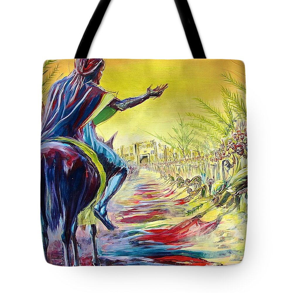 Evans Yegon Tote Bag featuring the painting Palm Sunday by Evans Yegon