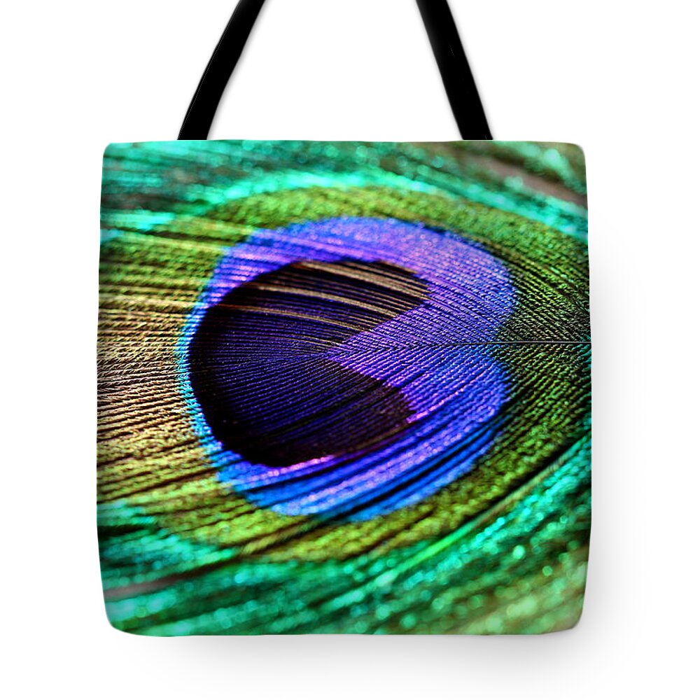 Peacock Feather Tote Bag featuring the photograph Peacock feather #1 by Heike Hultsch