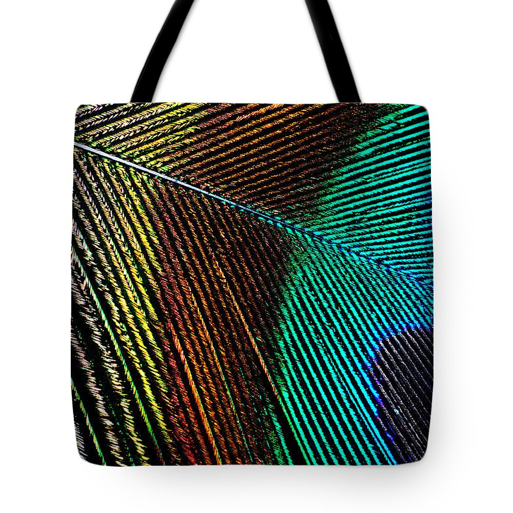 Photograph Tote Bag featuring the photograph Peacock Feather #1 by Larah McElroy