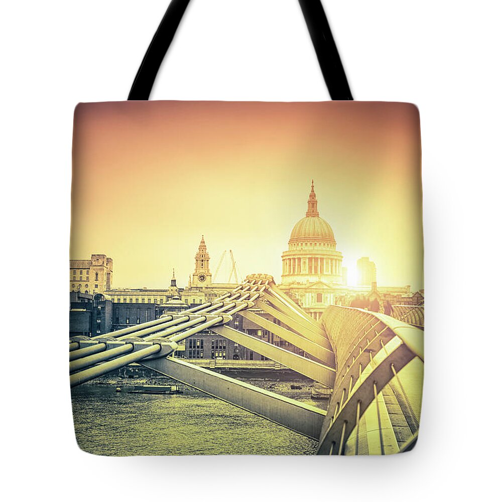 London Millennium Footbridge Tote Bag featuring the photograph People Walking On Millenium Bridge #1 by Cirano83