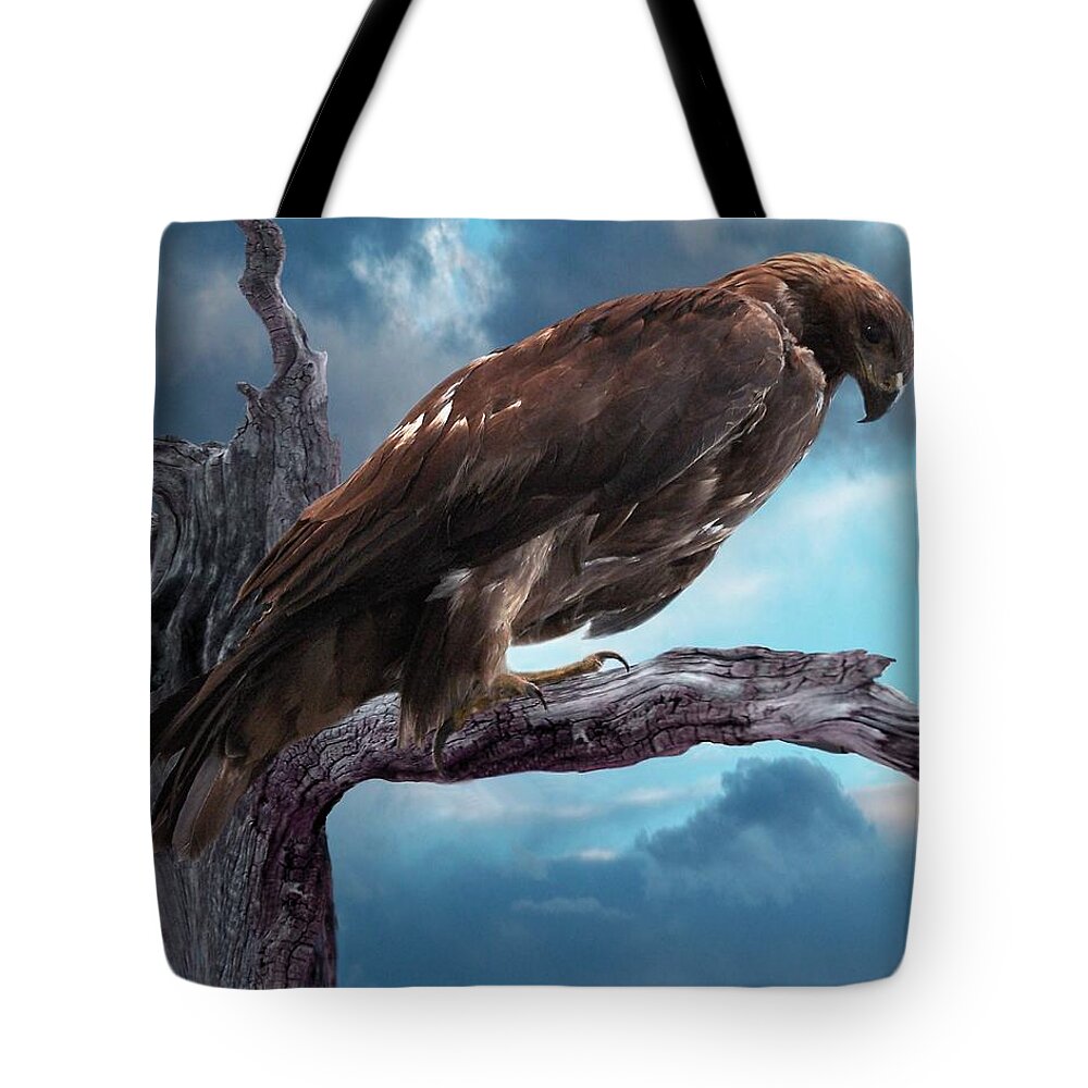 Eagles Tote Bag featuring the digital art Perched #1 by Bill Stephens