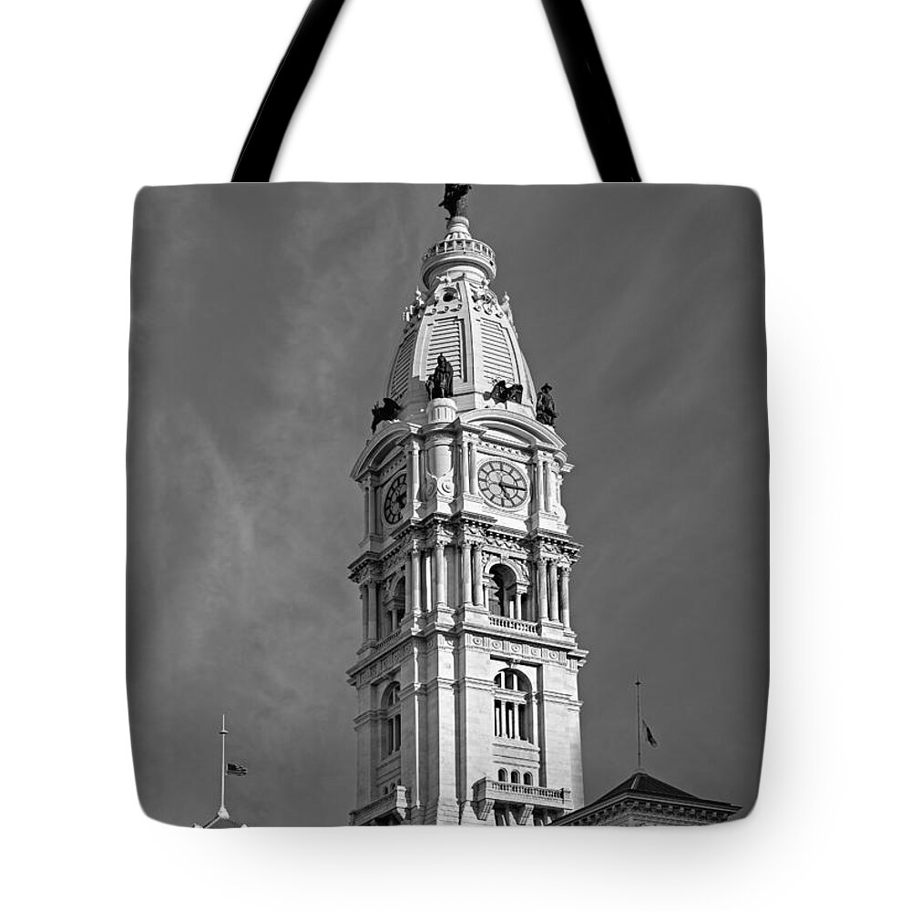 Beaux-arts Tote Bag featuring the photograph Philadelphia City Hall Tower #1 by Susan Candelario