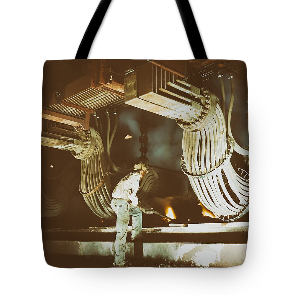 Phosphate Tote Bag featuring the photograph Phosphate Smelting Furnace in Alabama 1942 #1 by Mountain Dreams