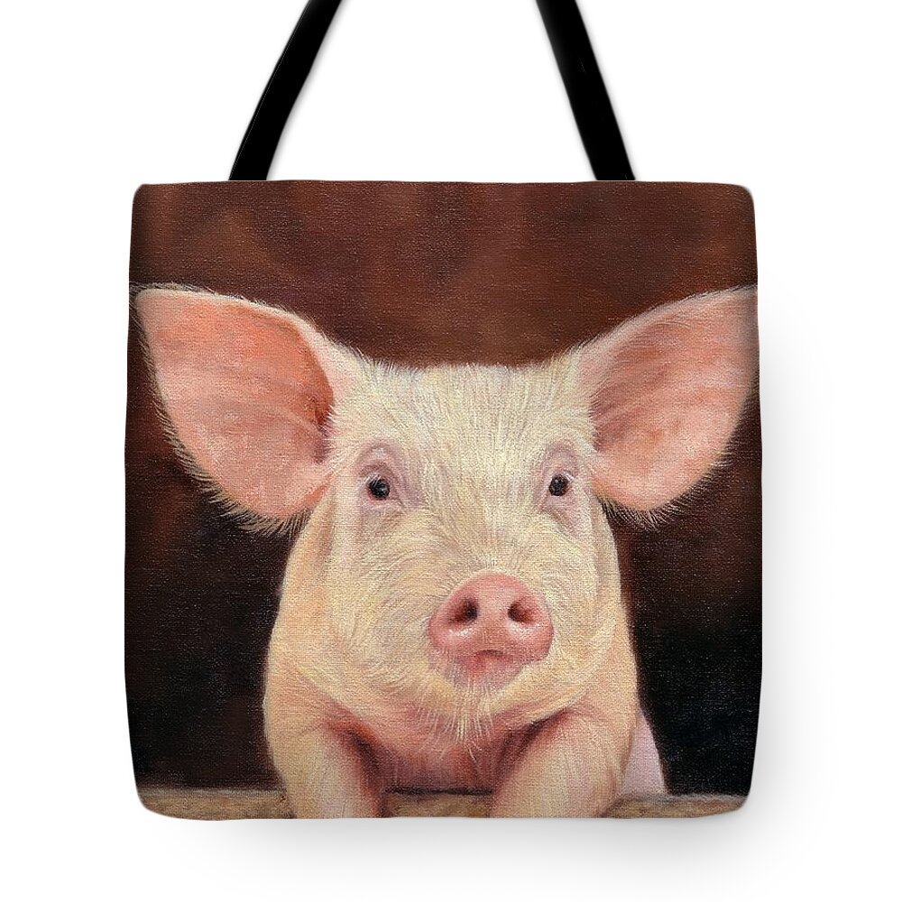 Pig Tote Bag featuring the painting Pig #1 by David Stribbling