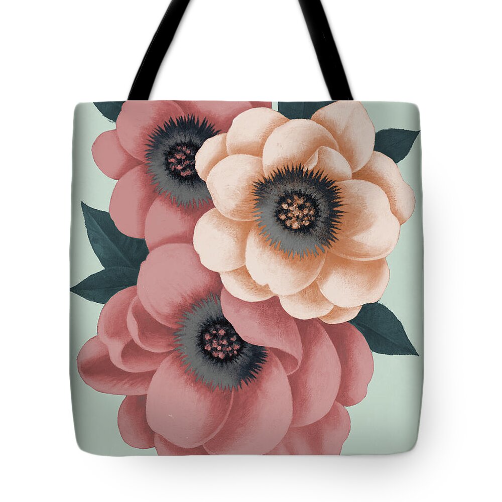 Pink Tote Bag featuring the painting Pink Flowers On Mint I by Vivien Rhyan