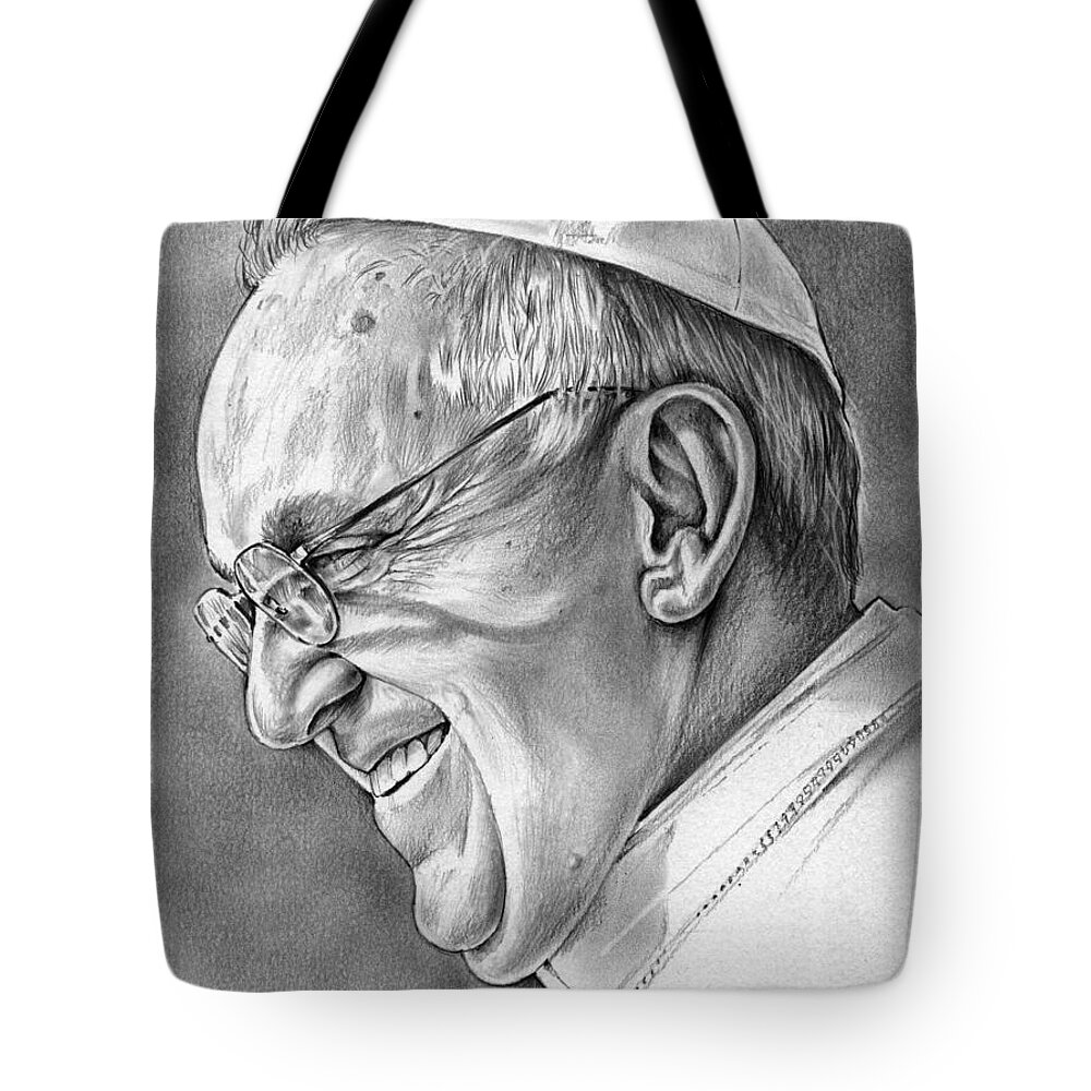 Celebrities Tote Bag featuring the drawing Pope Francis #1 by Greg Joens