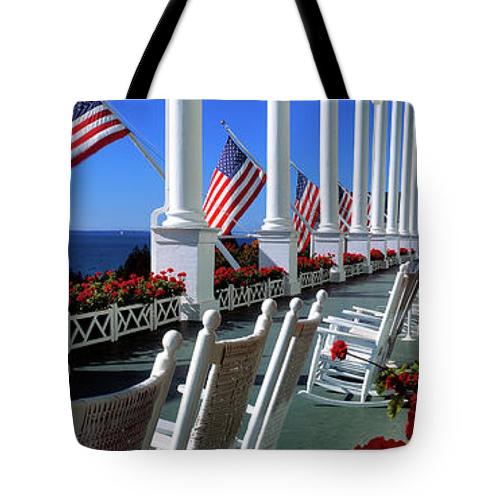 Photography Tote Bag featuring the photograph Porch Of The Grand Hotel, Mackinac #1 by Panoramic Images