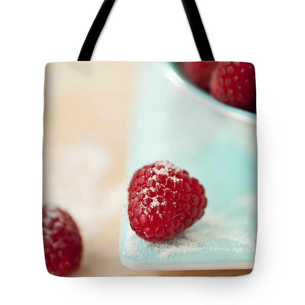 Abundance Tote Bag featuring the photograph Raspberries Sprinkled With Sugar by Jim Corwin