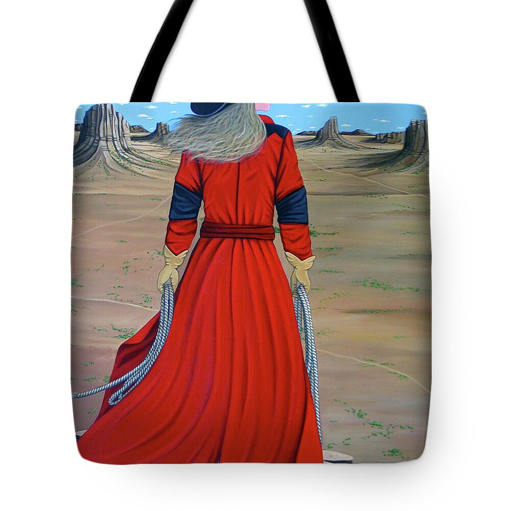 Cowgirl Tote Bag featuring the painting Red by Lance Headlee